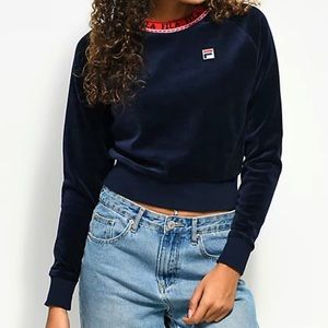 FILA Navy Velour Crop Crew Sweatshirt Size: M